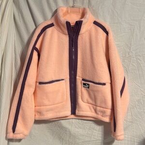 Nwt Puma Fleece Jacket XL Pink Peach Sherpa New Zip Front Pockets Ladies Cozy